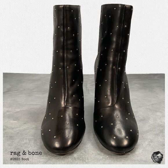 RAG & BONE AGNES STUDDED BLACK LEATHER BOOTS WOMEN’S HIGH HEEL CHELSEA BOOTIES - Picture 5 of 15